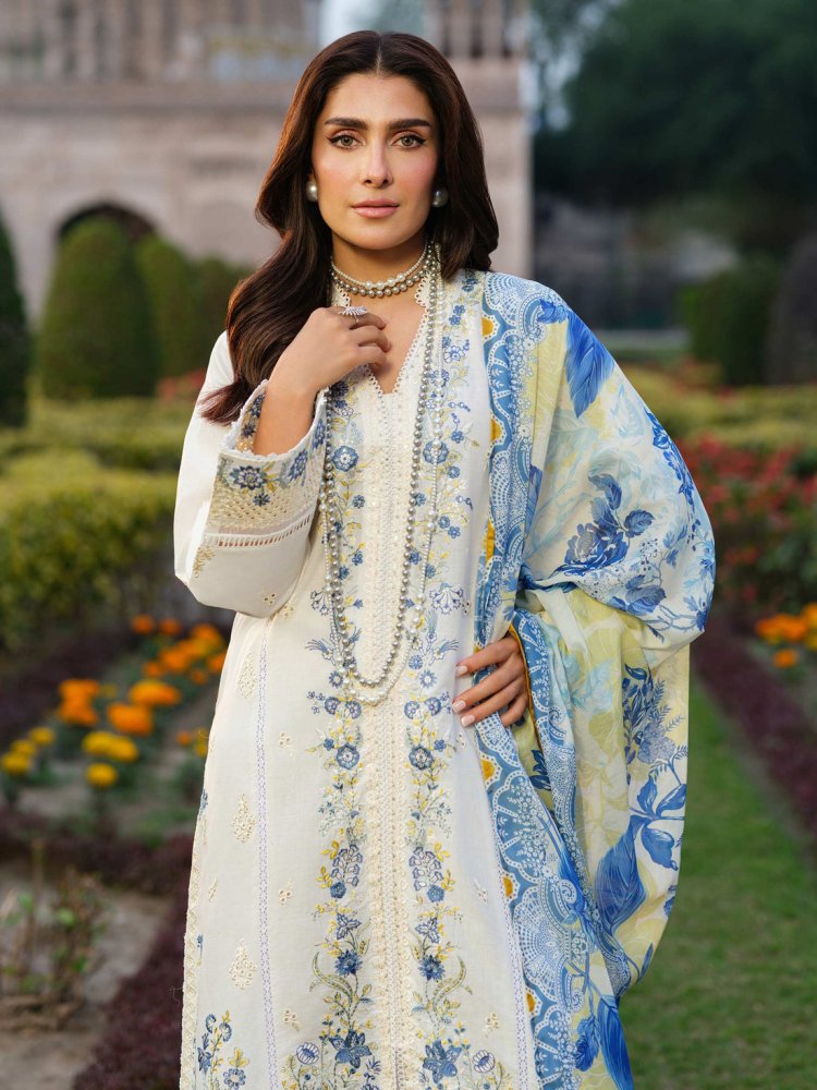 Dhanak - 3PC Embroidered Shirt with Digital Printed Wool Shawl - 3347 - Sapphire Studios