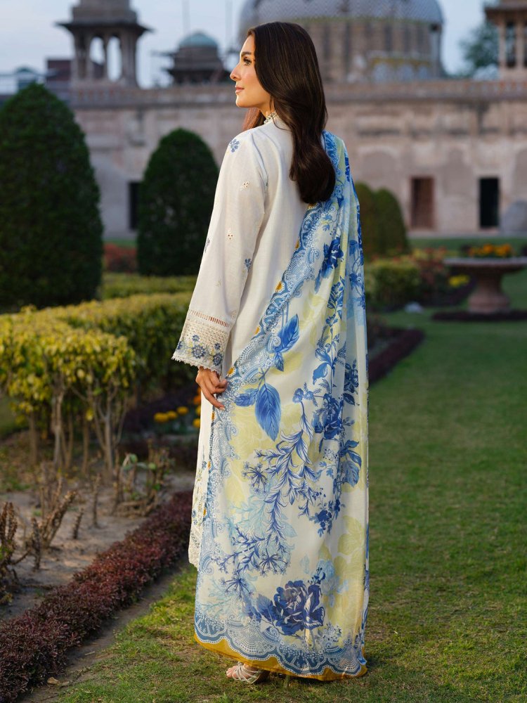 Dhanak - 3PC Embroidered Shirt with Digital Printed Wool Shawl - 3347 - Sapphire Studios