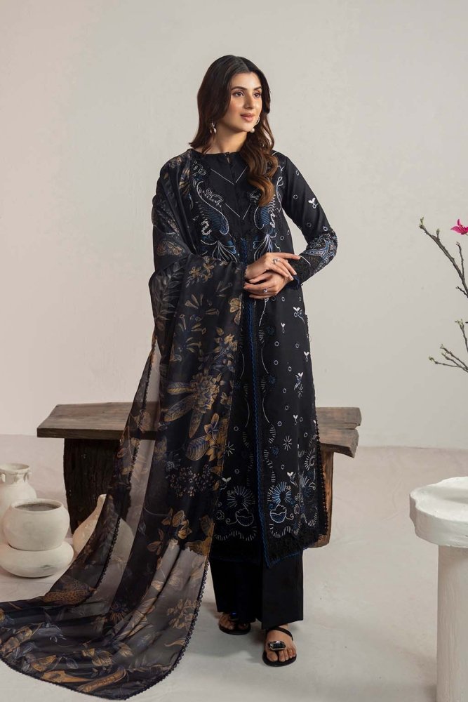 Dhanak - 3PC Embroidered Shirt with Digital Printed Wool Shawl - 3365 - Sapphire Studios
