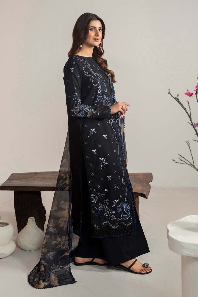 Dhanak - 3PC Embroidered Shirt with Digital Printed Wool Shawl - 3365 - Sapphire Studios