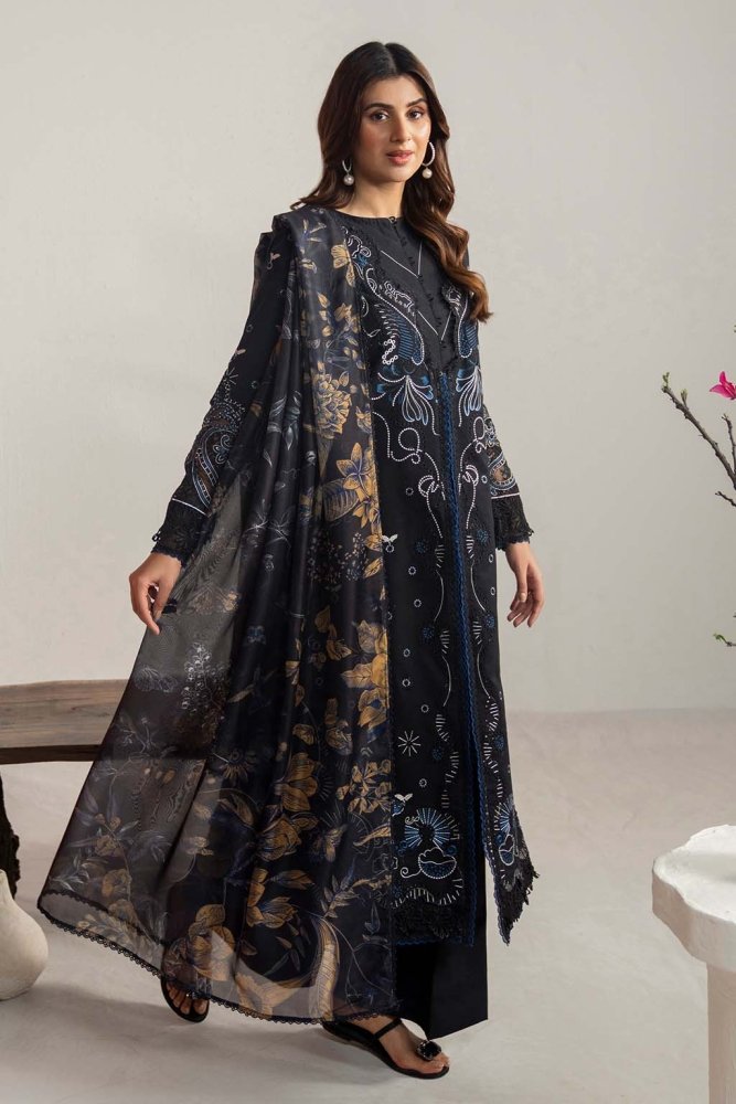 Dhanak - 3PC Embroidered Shirt with Digital Printed Wool Shawl - 3365 - Sapphire Studios