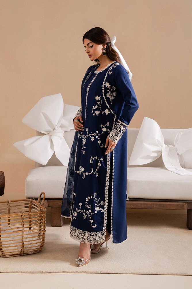 Dhanak - 3PC Embroidered Shirt with Digital Printed Wool Shawl - 3367 - Sapphire Studios