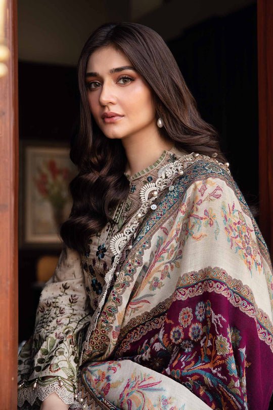 Dhanak - 3PC Embroidered Shirt with Digital Printed Wool Shawl - 3391 - Sapphire Studios