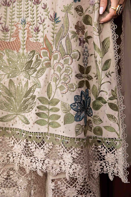 Dhanak - 3PC Embroidered Shirt with Digital Printed Wool Shawl - 3391 - Sapphire Studios