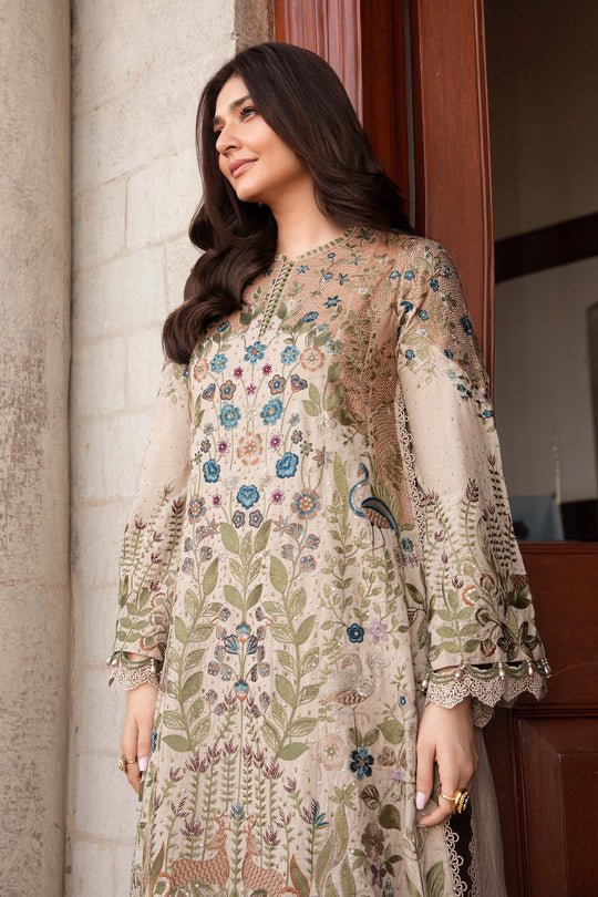 Dhanak - 3PC Embroidered Shirt with Digital Printed Wool Shawl - 3391 - Sapphire Studios