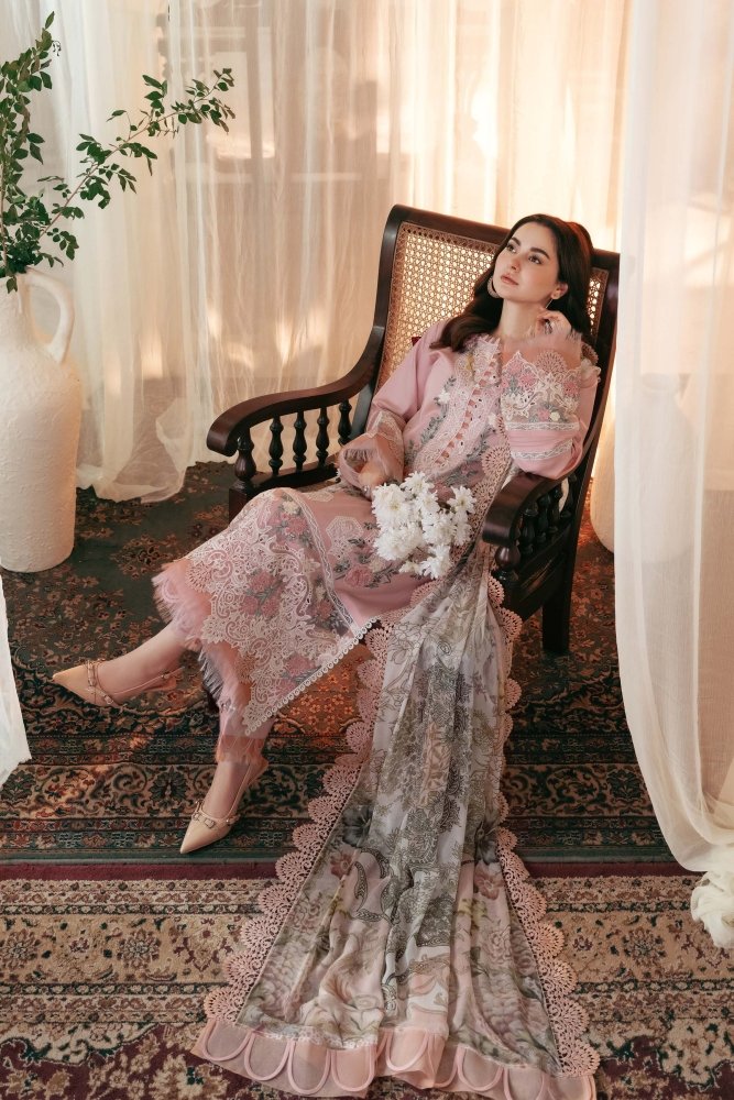 Dhanak - 3PC Embroidered Shirt with Digital Printed Wool Shawl - 3402 - Sapphire Studios