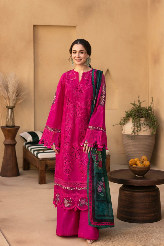 Dhanak - 3PC Embroidered Shirt with Digital Printed Wool Shawl - 3408 - Sapphire Studios