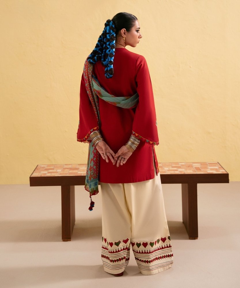 Dhanak - 3PC Embroidered Shirt with Digital Printed Wool Shawl - 3437 - Sapphire Studios