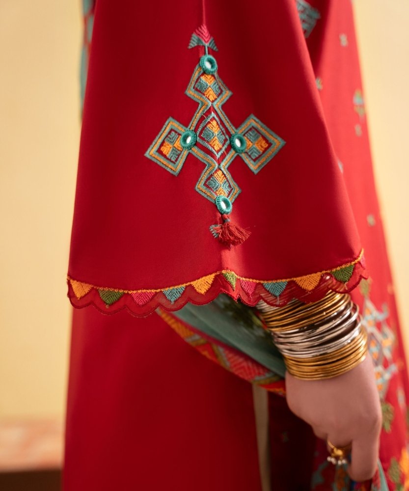 Dhanak - 3PC Embroidered Shirt with Digital Printed Wool Shawl - 3437 - Sapphire Studios