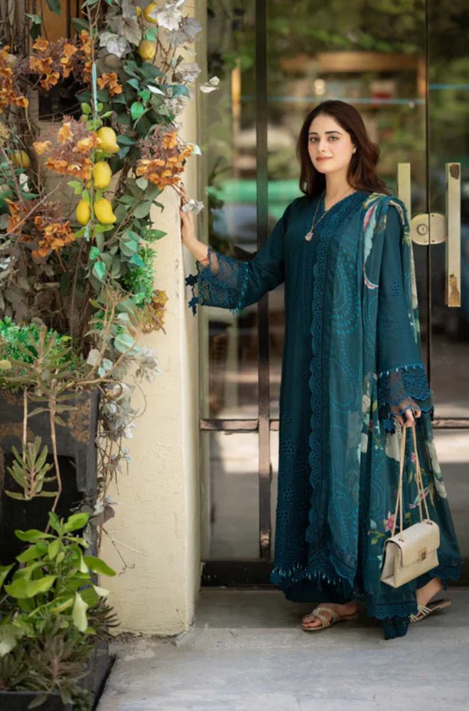 Dhanak - 3PC Embroidered Shirt with Digital Printed Wool Shawl - 3438 - Sapphire Studios