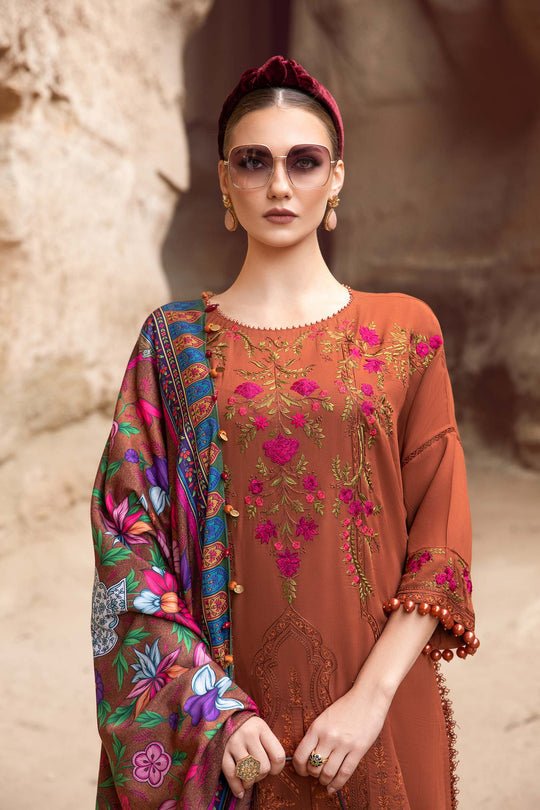 Dhanak - 3PC Embroidered Shirt with Digital Printed Wool Shawl - 3462 - Sapphire Studios