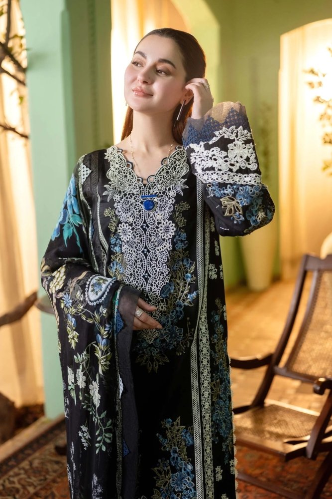Dhanak - 3PC Embroidered Shirt with Digital Printed Wool Shawl - 3467 - Sapphire Studios