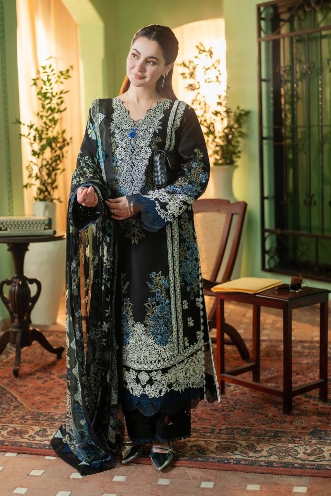 Dhanak - 3PC Embroidered Shirt with Digital Printed Wool Shawl - 3467 - Sapphire Studios