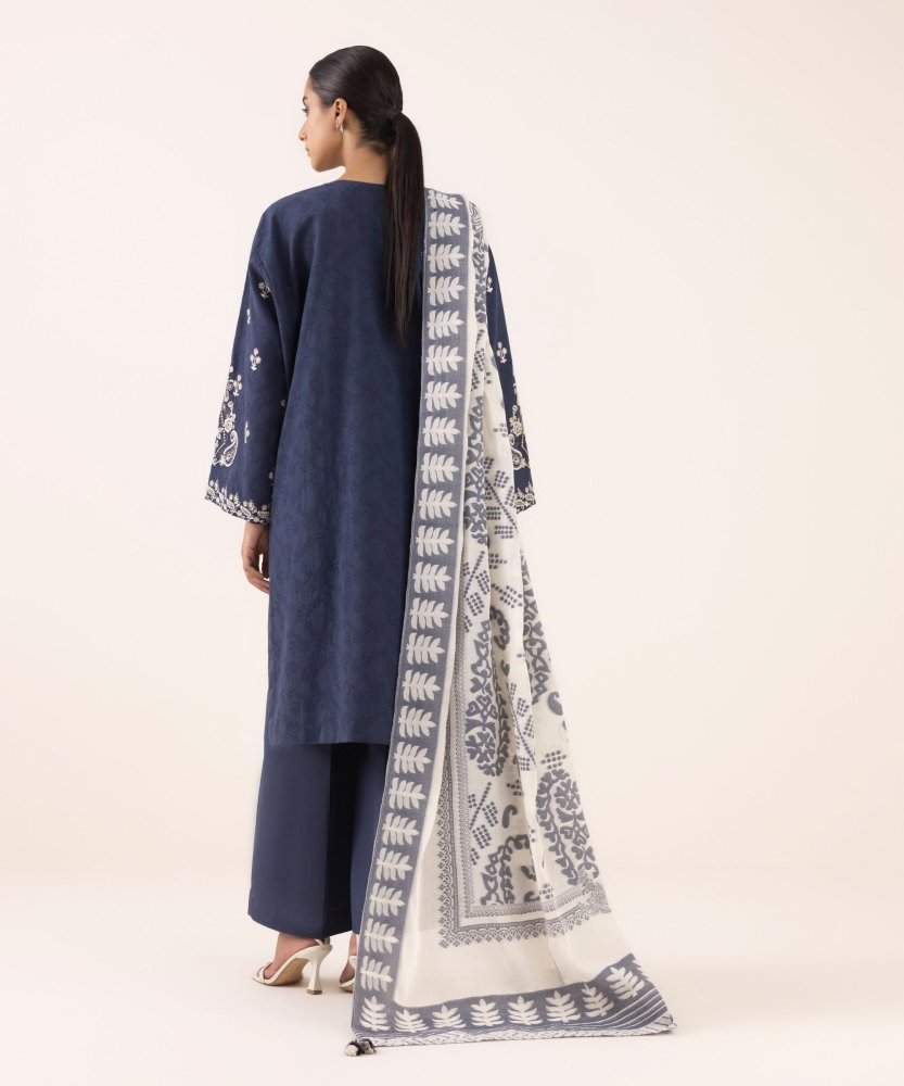 Dhanak - 3PC Embroidered Shirt with Digital Printed Wool Shawl - 3511 - Sapphire Studios