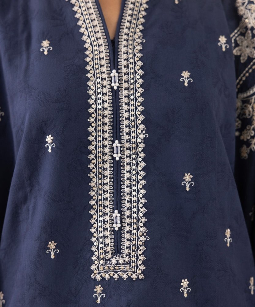 Dhanak - 3PC Embroidered Shirt with Digital Printed Wool Shawl - 3511 - Sapphire Studios