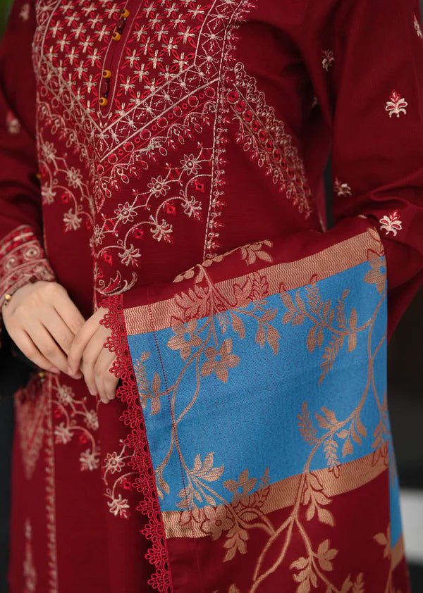 Dhanak - 3PC Embroidered Shirt with Digital Printed Wool Shawl - 3527 - Sapphire Studios