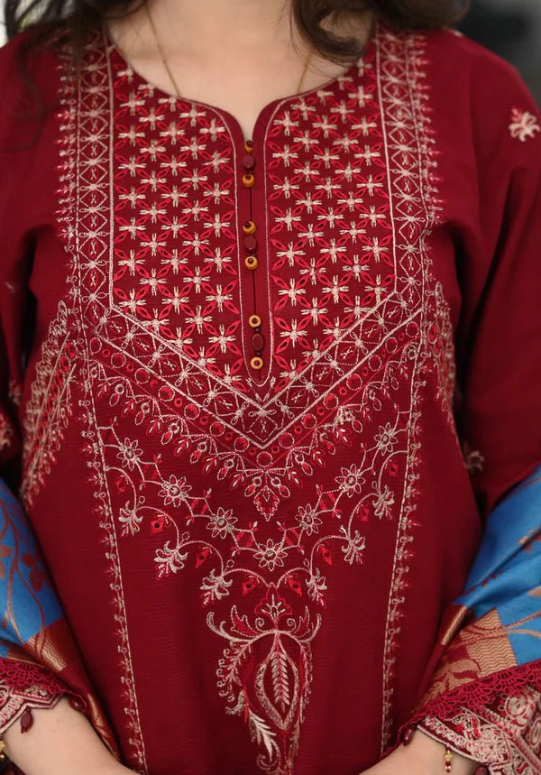 Dhanak - 3PC Embroidered Shirt with Digital Printed Wool Shawl - 3527 - Sapphire Studios