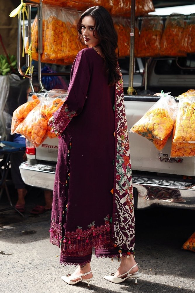 Dhanak - 3PC Embroidered Shirt with Digital Printed Wool Shawl - 3555 - Sapphire Studios