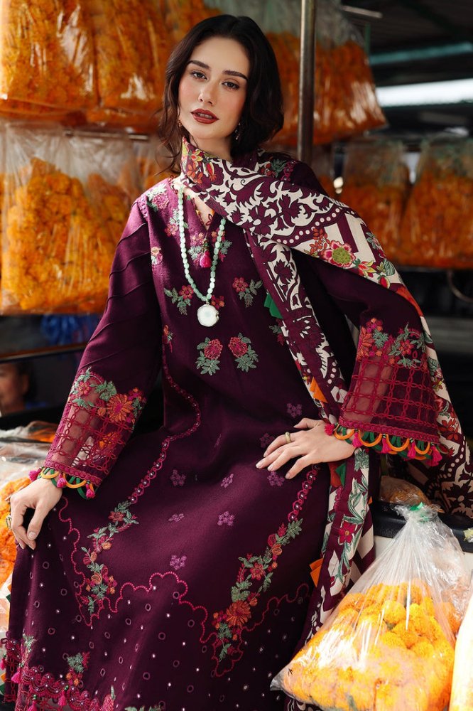 Dhanak - 3PC Embroidered Shirt with Digital Printed Wool Shawl - 3555 - Sapphire Studios