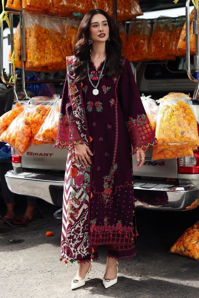 Dhanak - 3PC Embroidered Shirt with Digital Printed Wool Shawl - 3555 - Sapphire Studios