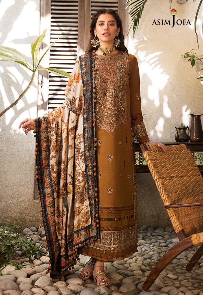 Dhanak - 3PC Embroidered Shirt with Digital Printed Wool Shawl - 3572 - Sapphire Studios