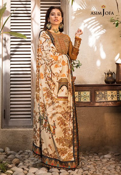 Dhanak - 3PC Embroidered Shirt with Digital Printed Wool Shawl - 3572 - Sapphire Studios
