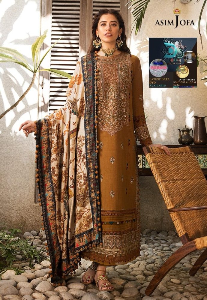 Dhanak - 3PC Embroidered Shirt with Digital Printed Wool Shawl - 3572 - Sapphire Studios