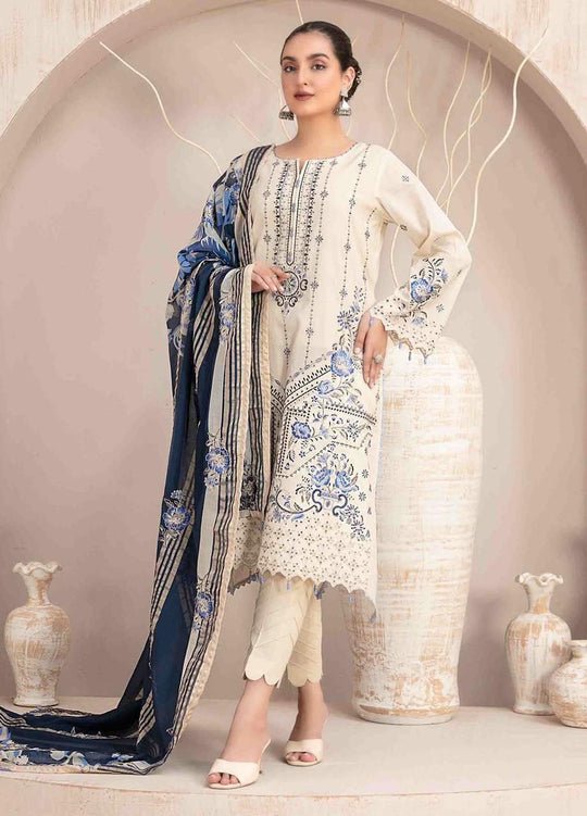 Dhanak - 3PC Embroidered Shirt with Digital Printed Wool Shawl - 438 - Sapphire Studios