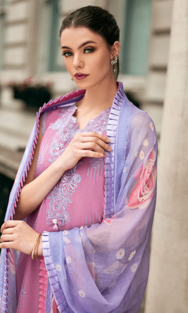 Dhanak - 3PC Embroidered Shirt with Digital Printed Wool Shawl - 662 - Sapphire Studios