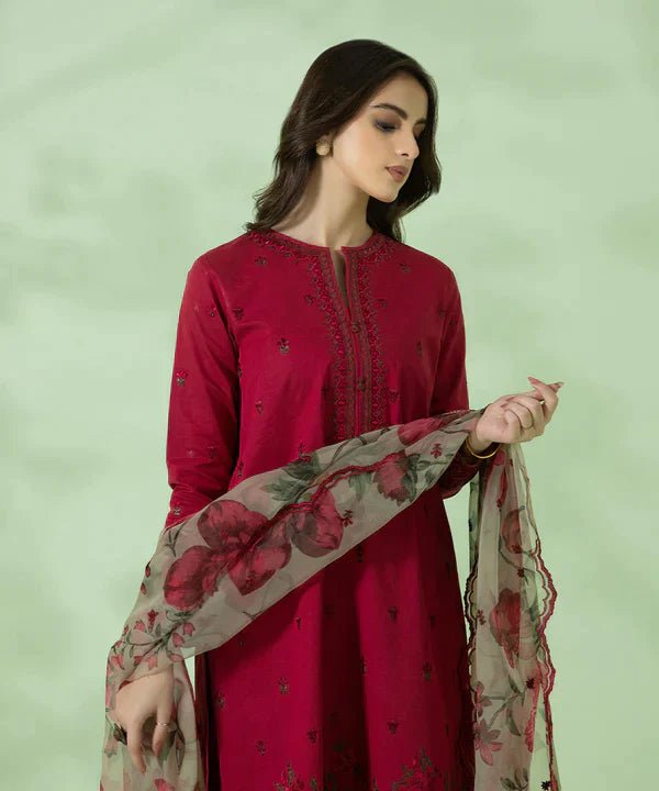 Dhanak - 3PC Embroidered Shirt with Organza Digital Printed Dupatta - 3146 - Sapphire Studios