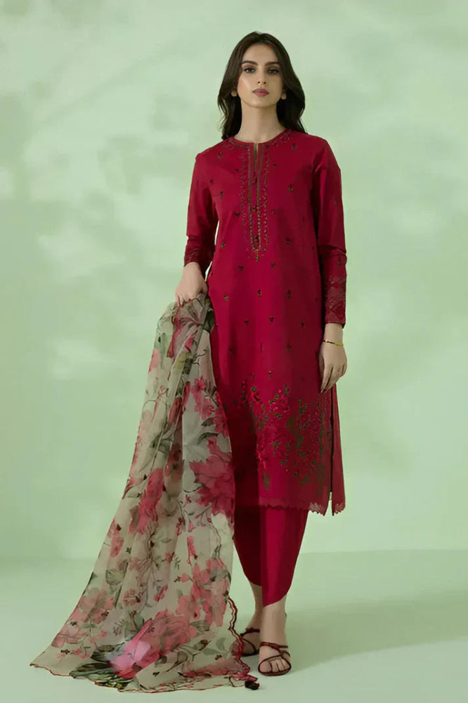 Dhanak - 3PC Embroidered Shirt with Organza Digital Printed Dupatta - 3146 - Sapphire Studios