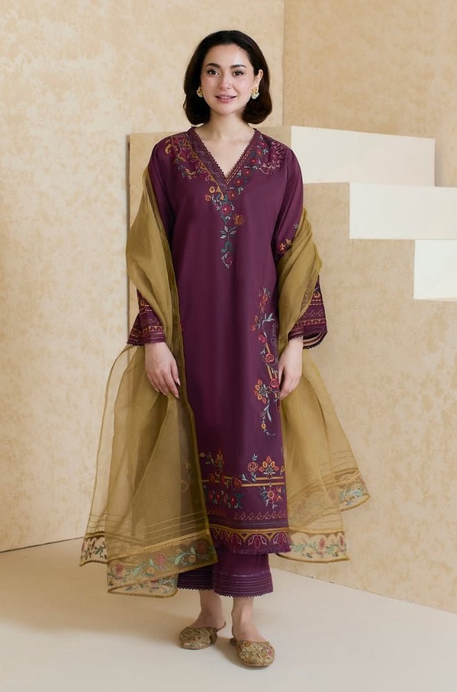 Dhanak - 3PC Embroidered Shirt With Organza Embroidered Dupatta - 3343 - Sapphire Studios
