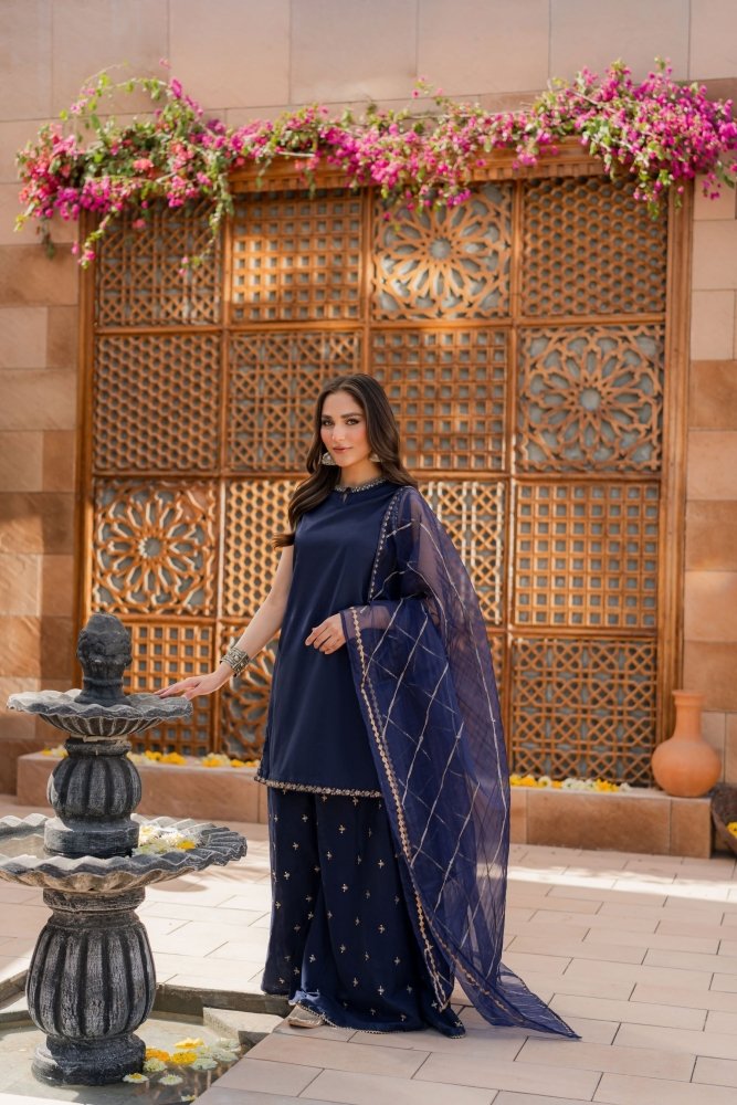 Dhanak - 3PC Embroidered Shirt With Organza Embroidered Dupatta - 3354 - Sapphire Studios