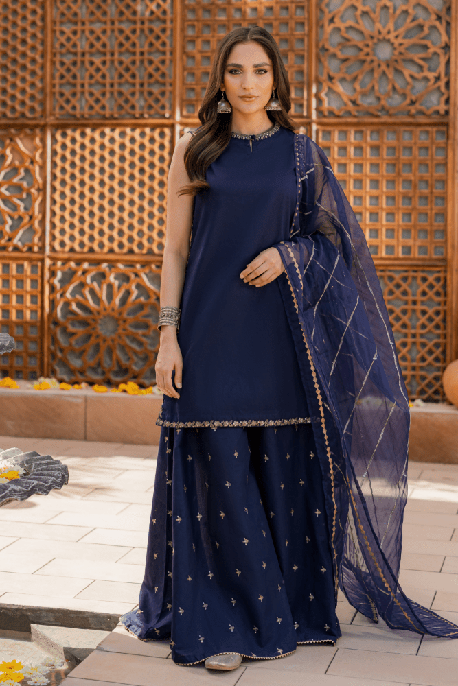 Dhanak - 3PC Embroidered Shirt With Organza Embroidered Dupatta - 3354 - Sapphire Studios