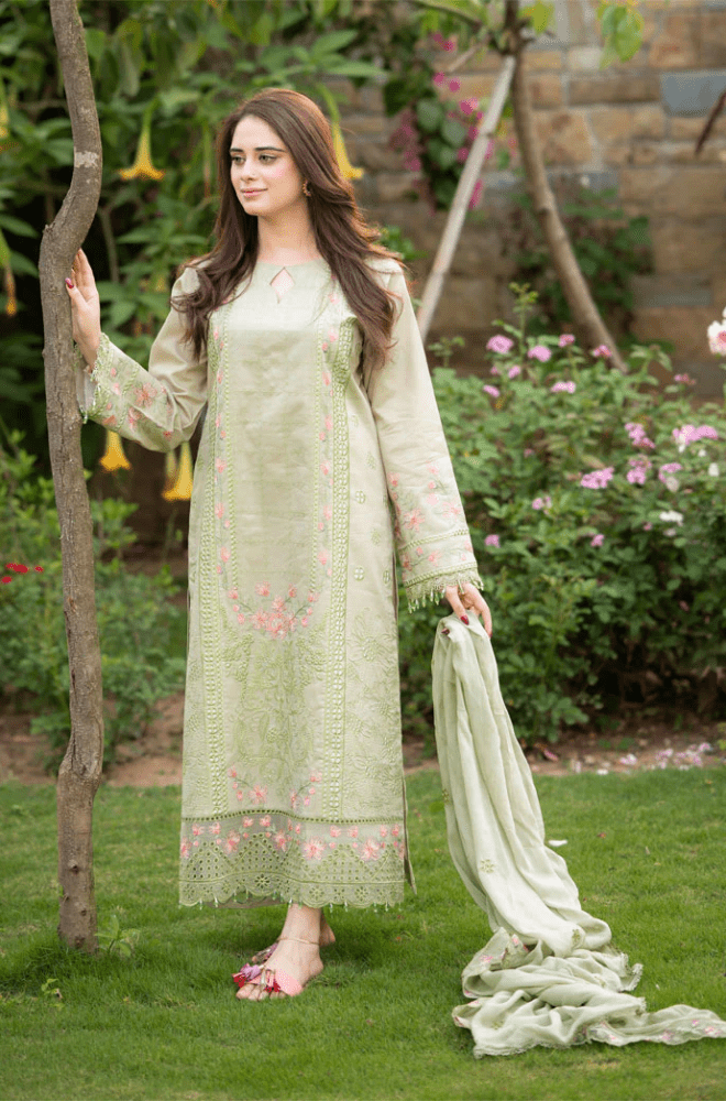 Dhanak - 3PC Embroidered Shirt with Organza Embroidered Dupatta - 3386 - Sapphire Studios