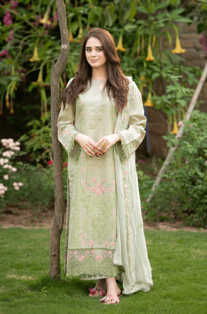 Dhanak - 3PC Embroidered Shirt with Organza Embroidered Dupatta - 3386 - Sapphire Studios