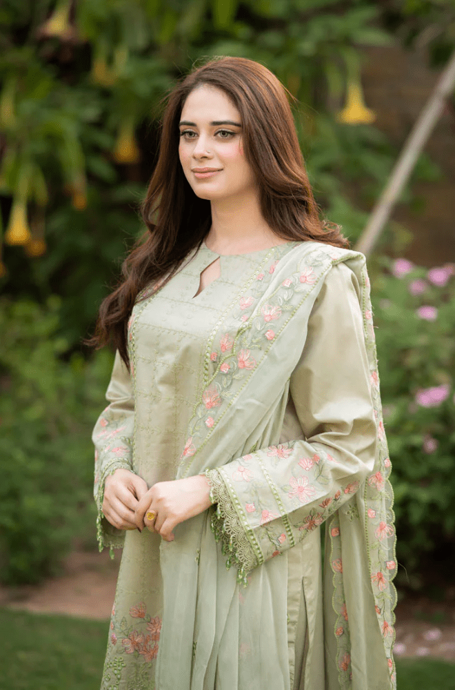 Dhanak - 3PC Embroidered Shirt with Organza Embroidered Dupatta - 3386 - Sapphire Studios