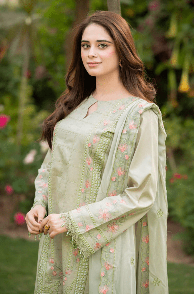 Dhanak - 3PC Embroidered Shirt with Organza Embroidered Dupatta - 3386 - Sapphire Studios