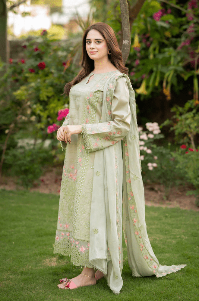 Dhanak - 3PC Embroidered Shirt with Organza Embroidered Dupatta - 3386 - Sapphire Studios