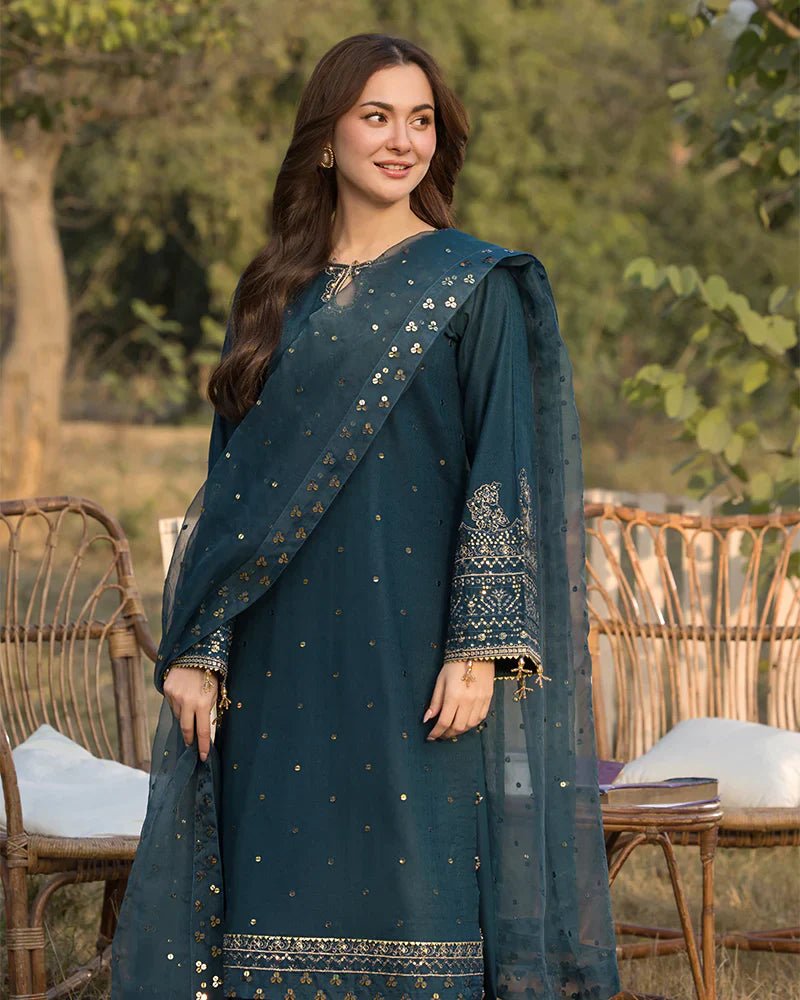 Dhanak - 3PC Embroidered Shirt with Organza Embroidered Dupatta - 3392 - Sapphire Studios