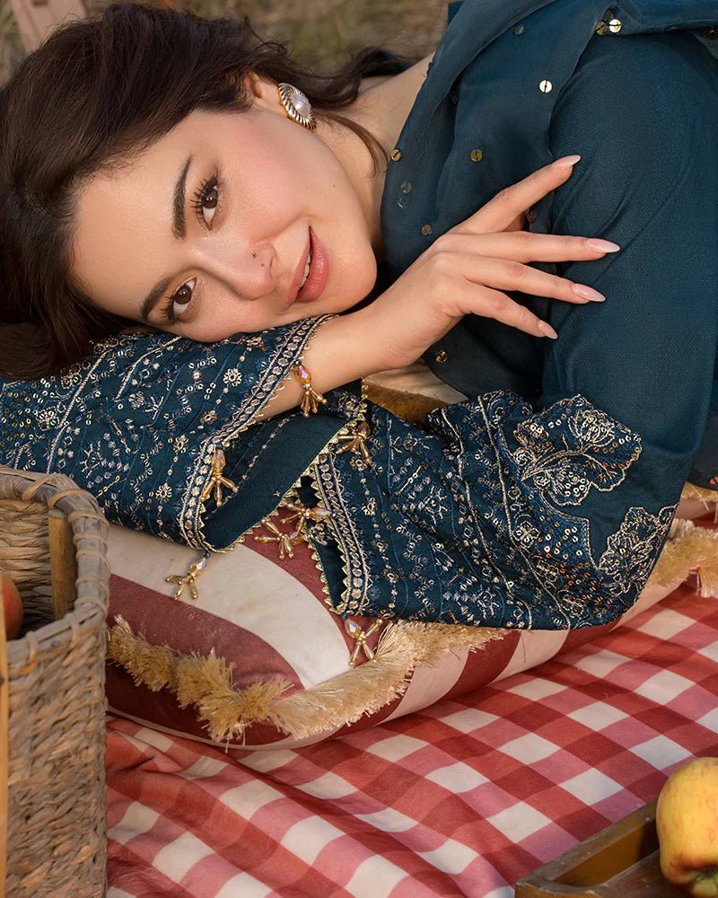 Dhanak - 3PC Embroidered Shirt with Organza Embroidered Dupatta - 3392 - Sapphire Studios