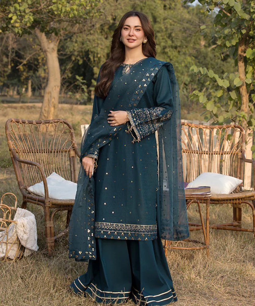 Dhanak - 3PC Embroidered Shirt with Organza Embroidered Dupatta - 3392 - Sapphire Studios