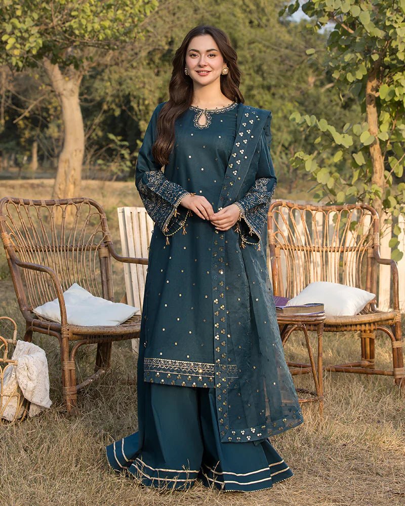 Dhanak - 3PC Embroidered Shirt with Organza Embroidered Dupatta - 3392 - Sapphire Studios