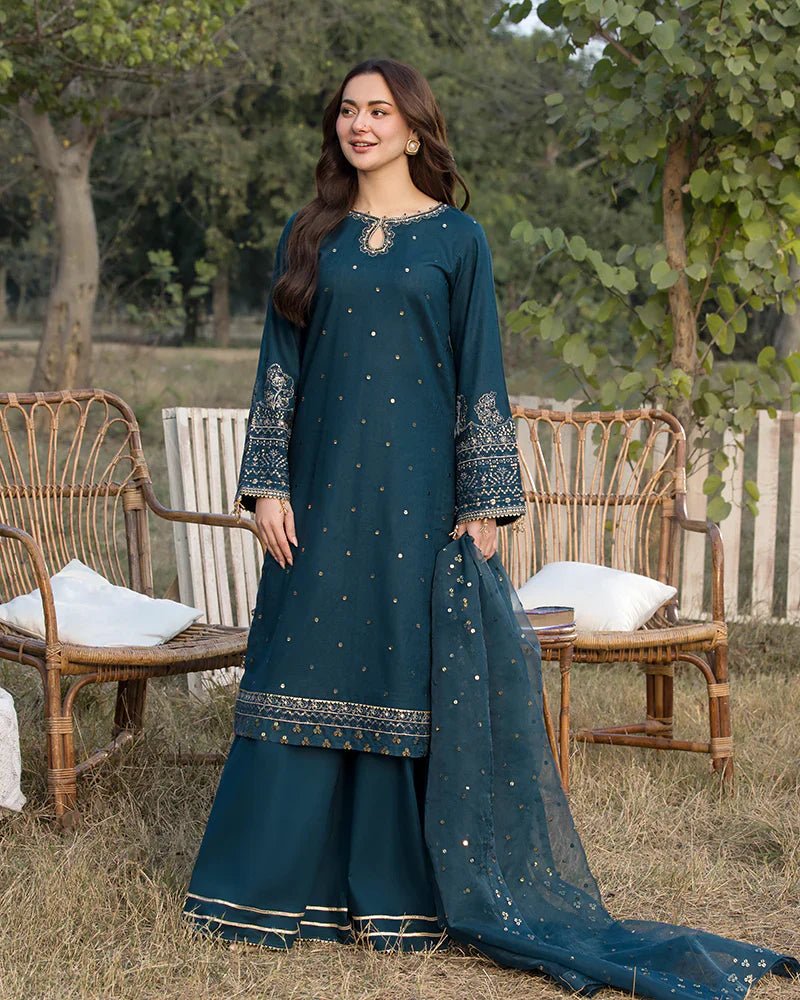 Dhanak - 3PC Embroidered Shirt with Organza Embroidered Dupatta - 3392 - Sapphire Studios