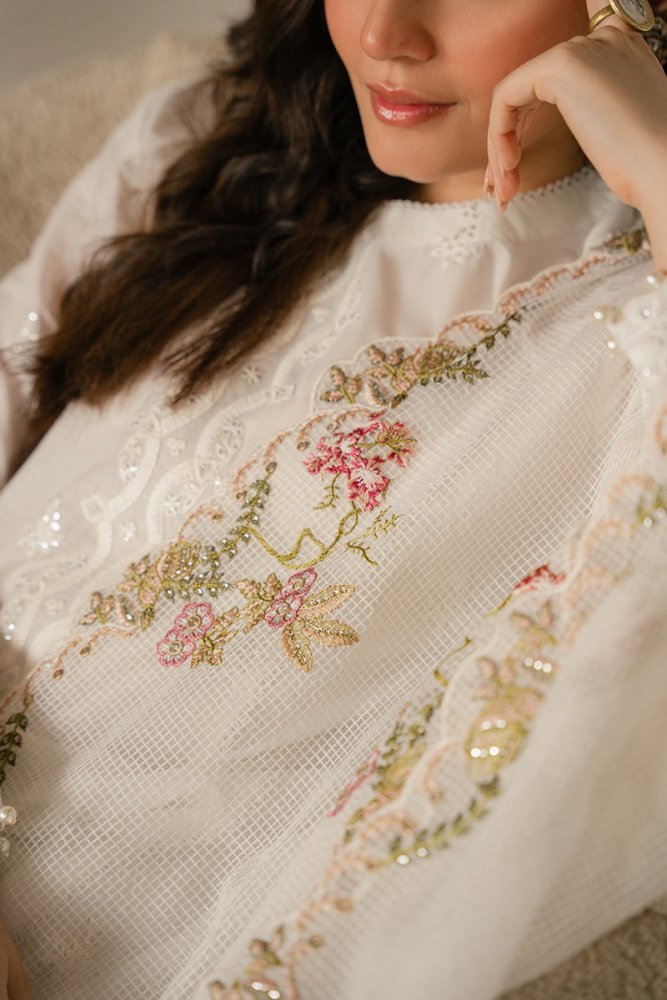 Dhanak - 3PC Embroidered Shirt with Organza Embroidered Dupatta - 3515 - Sapphire Studios