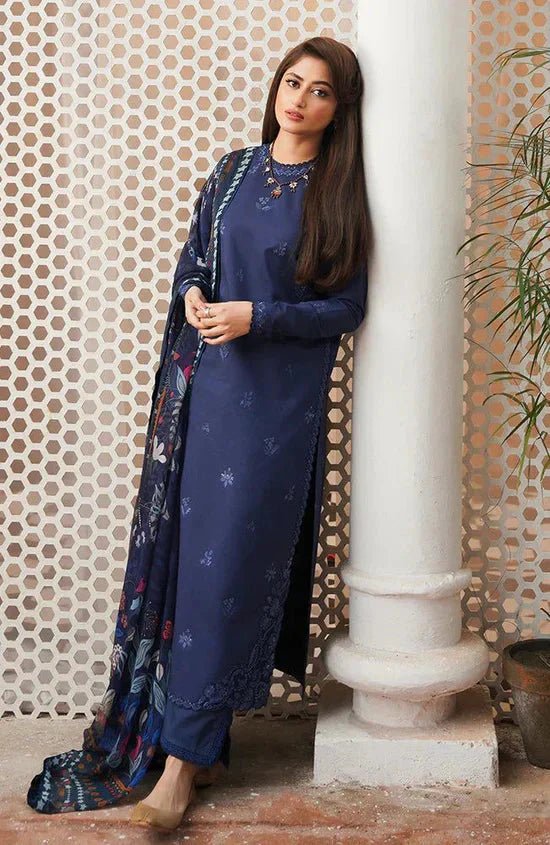 DHANAK 3PC EMBROIDERED SHIRT WITH PRINTED WOOL SHAWL - 666 - Sapphire Studios
