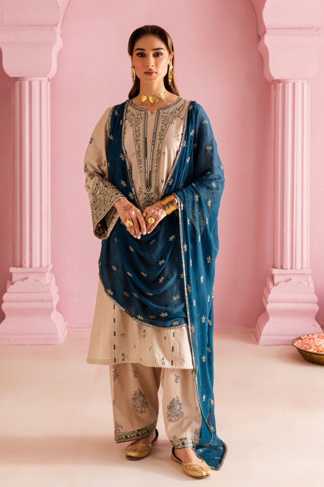 Dhanak - 3PC Embroidered Shirt with Sequins Embroidered Dupatta - 6004 - Sapphire Studios