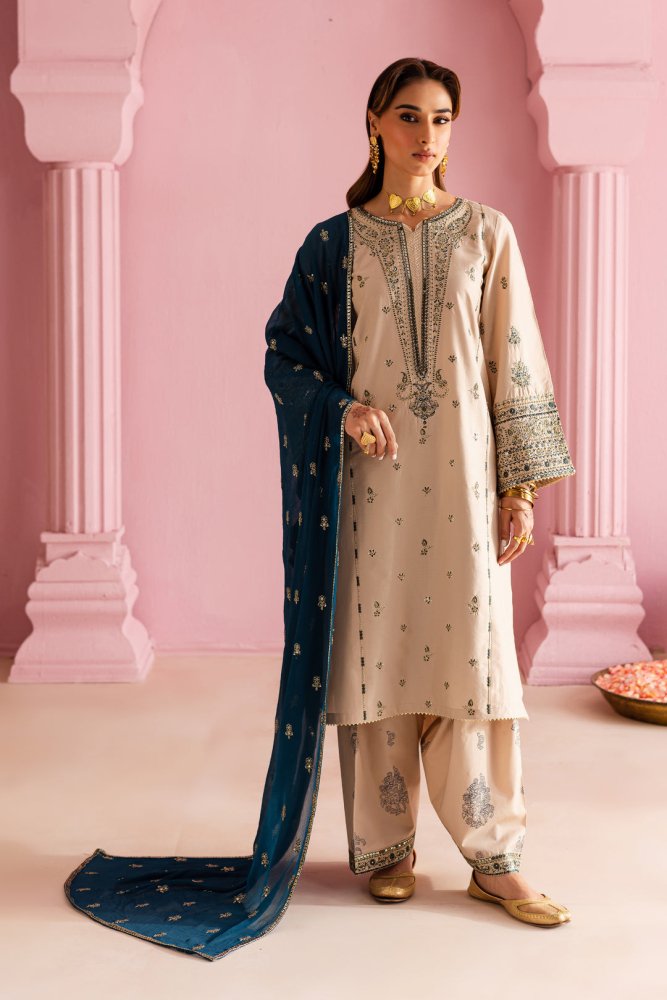 Dhanak - 3PC Embroidered Shirt with Sequins Embroidered Dupatta - 6004 - Sapphire Studios
