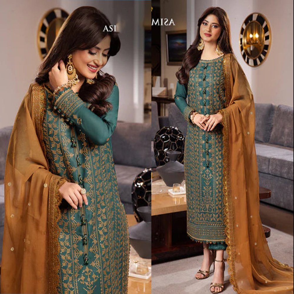 Dhanak 3PC Embroidered With Chiffon Embroidered Dupatta - 135 - Sapphire Studios