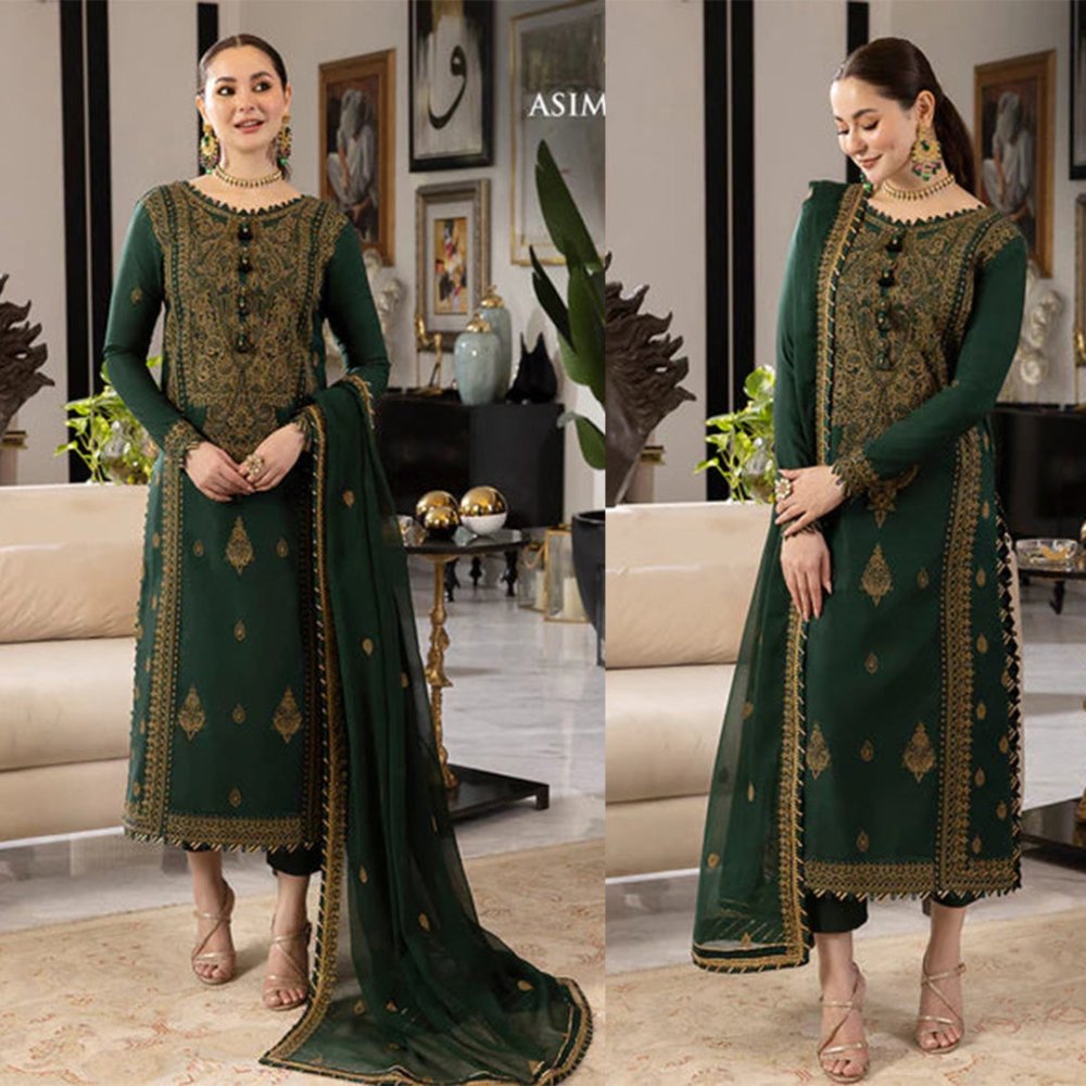 Dhanak 3PC Embroidered With Chiffon Embroidered Dupatta - 658 - Sapphire Studios